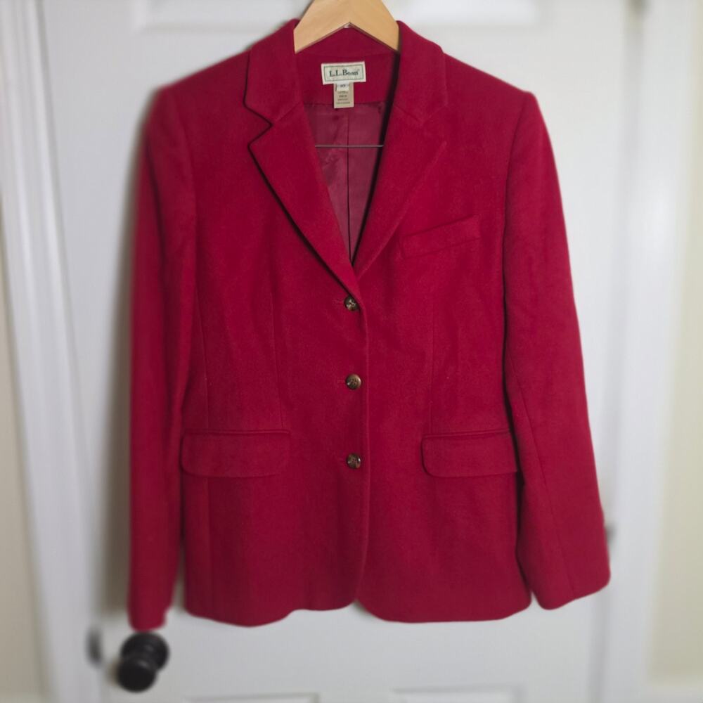 L.L. Bean Women's Size 10 Red Lined Wool Cashmere Blend Blazer - Picture 10 of 11